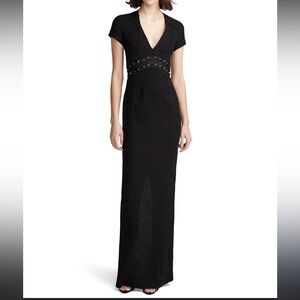 UNTTLD plunge neck lace-up maxi dress black size 6 designer goth edgy minimalist